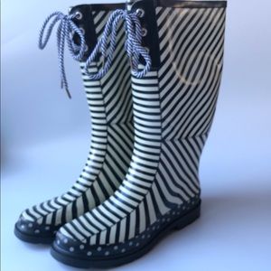 Chooka Rain Boots Blue White Stripes